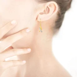 Boucles d'oreilles plaqué or 2 tons dormeuses zirconias