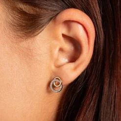 Boucles d'oreilles plaqué or 2 tons cercles et ziconias