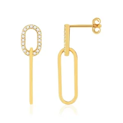 Boucles d'oreilles plaqué or zirconias 2 ovales entrelacés