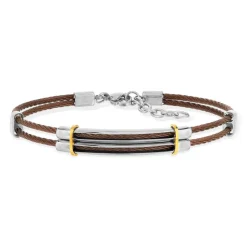 Bracelet acier bicolore marron câble 23 cm