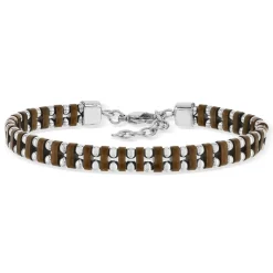 Bracelet acier bicolore marron 22 cm