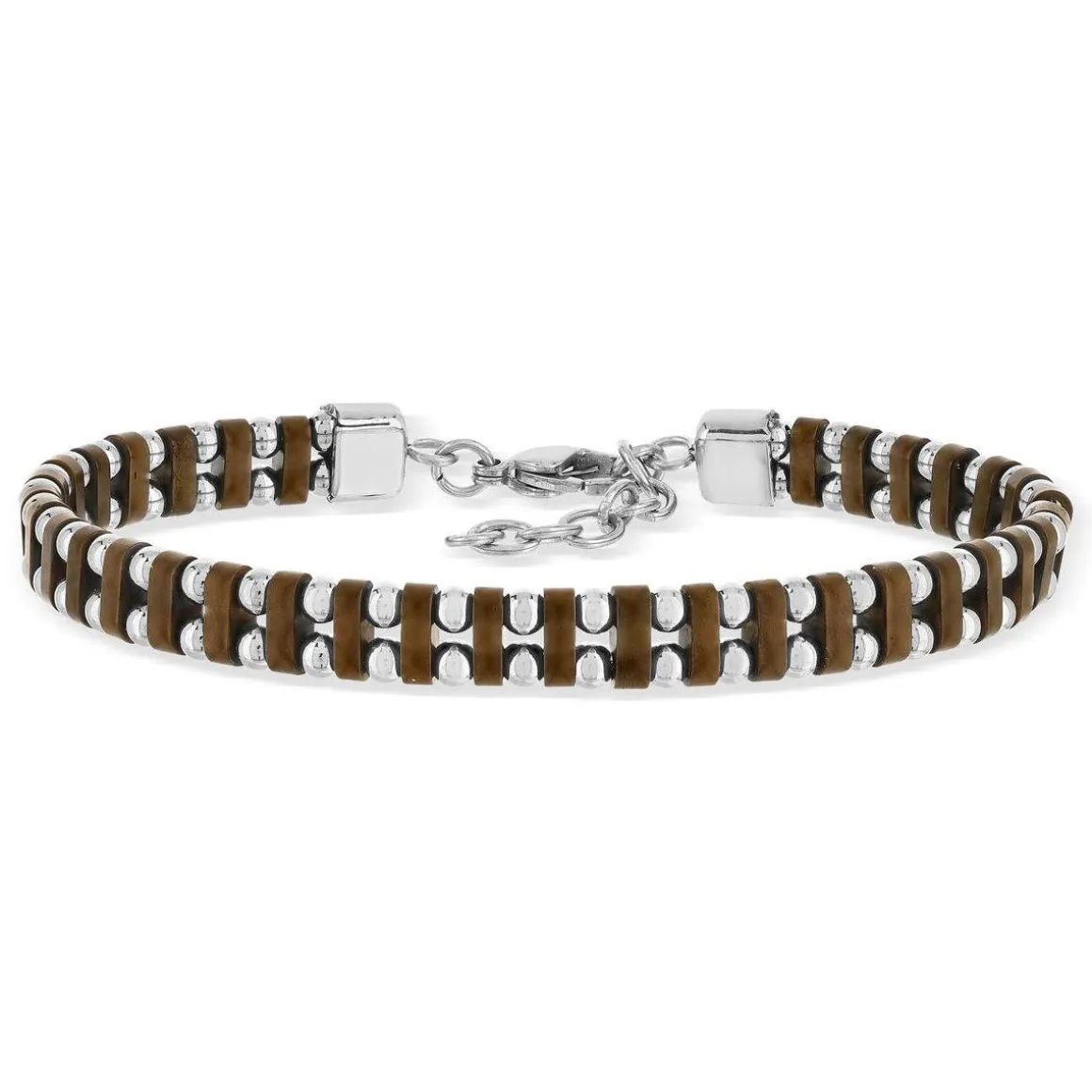 Bracelet acier bicolore marron 22 cm