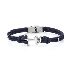 Bracelet acier coton bleu ancre 21 cm