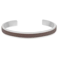 Bracelet acier cuir marron 19cm