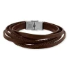 Bracelet acier cuir multi rangs marron 20,5 cm