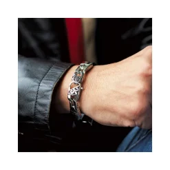 Bracelet acier cuir tressé noir 22 cm