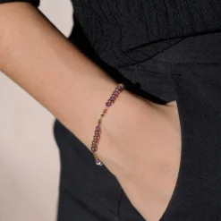 Bracelet acier doré améthystes 20 cm