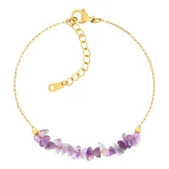 Bracelet acier doré améthystes 20 cm