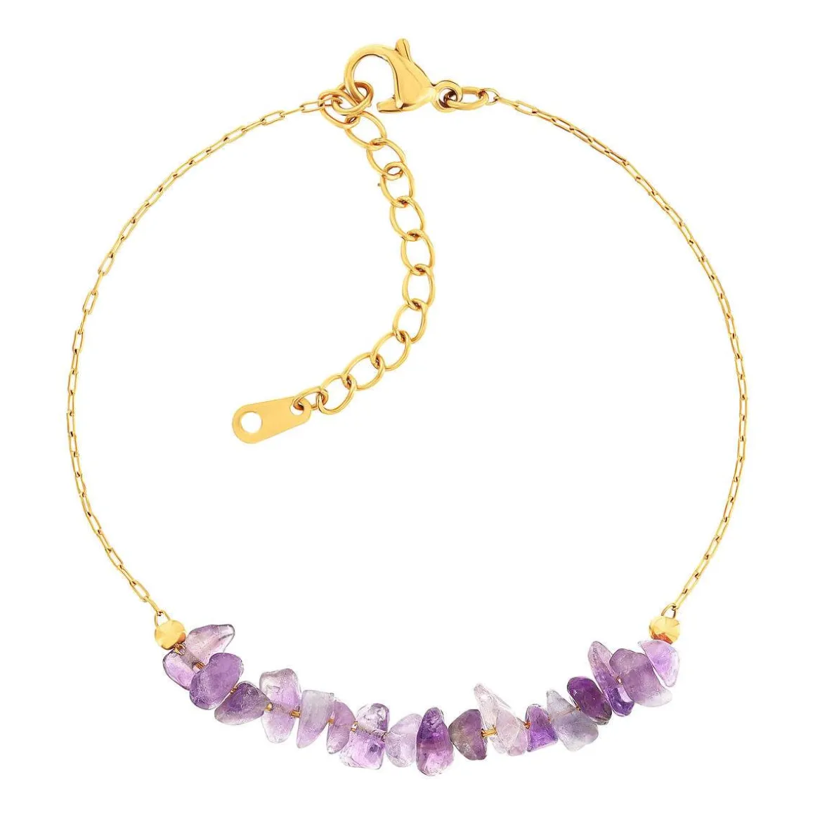 Bracelet acier doré améthystes 20 cm