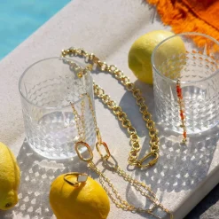 Bracelet acier doré aventurines oranges 19 cm
