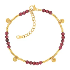 Bracelet acier doré grenats 20 cm