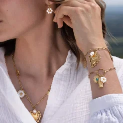 Bracelet acier doré nacre