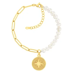 Bracelet acier doré 14 perles d'eau douce 20 cm