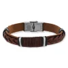 Bracelet acier et cuir marron 19cm