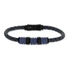 Bracelet acier et cuir tressé bleu 21 cm
