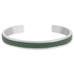 Bracelet acier et cuir vert 19cm