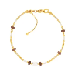 Bracelet acier jaune pierres naturelles et perle de culture de Chine 19cm