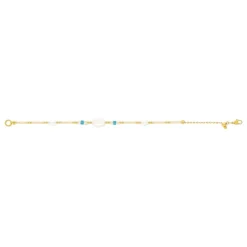 Bracelet acier jaune pierres naturelles et perles de culture de Chine 18cm