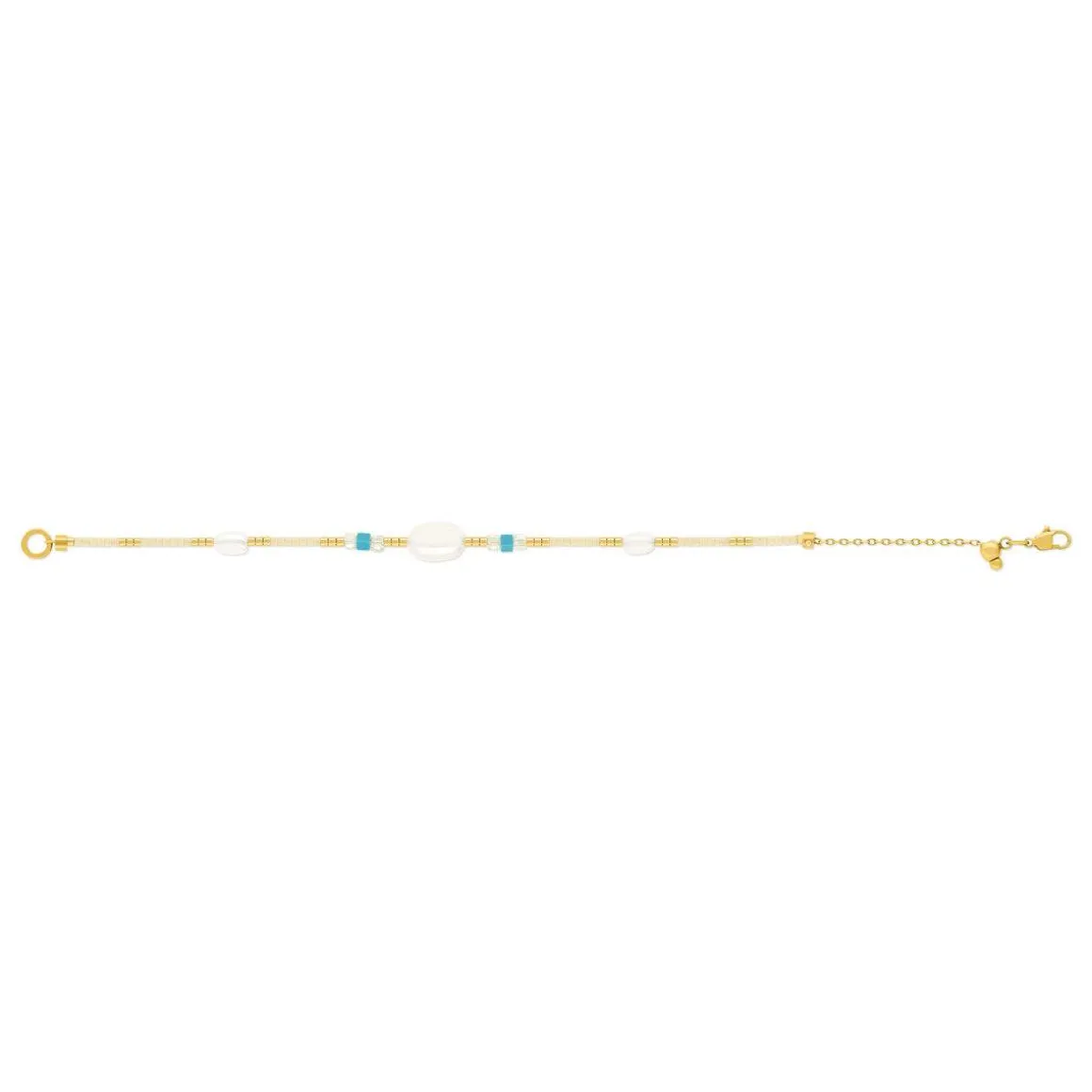 Bracelet acier jaune pierres naturelles et perles de culture de Chine 18cm