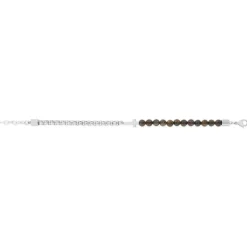 Bracelet acier motif croix pierres naturelles marrons 23cm