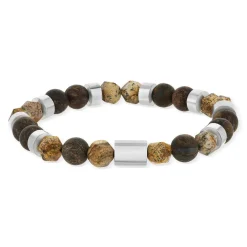 Bracelet acier pierres naturelles marrons 20cm