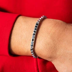Bracelet acier plaque motif noir