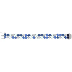 Bracelet argent 925 et ruthénium noir, pierres imitations bleues zirconias blanc 19 cm