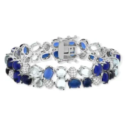 Bracelet argent 925 et ruthénium noir, pierres imitations bleues zirconias blanc 19 cm