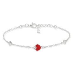 Bracelet argent 925 laque coeurs 20 cm