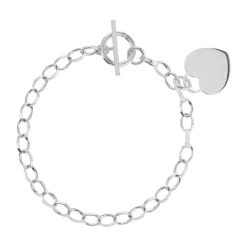 Bracelet argent 925 maille fantaisie pampille coeur 21 cm