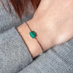 Bracelet argent 925 malachite 23cm