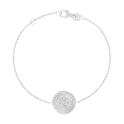 Bracelet argent 925, médaille perlée 18 cm