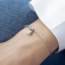 Bracelet argent 925, motif cadenas zirconia 18 cm