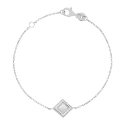 Bracelet argent 925, motif losange perlé 18 cm