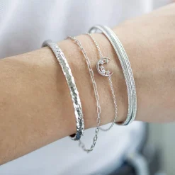Bracelet argent 925, motif lune et étoile zirconias 18 cm