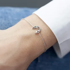 Bracelet argent 925, motif lune et étoile zirconias 18 cm