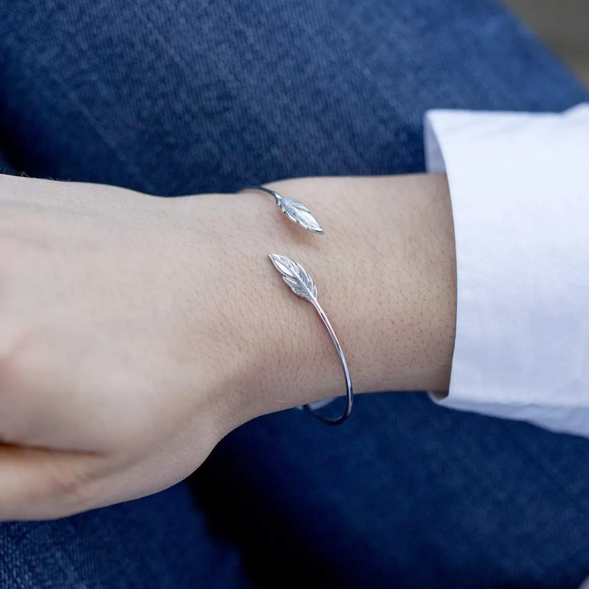 Bracelet argent 925 motif plume 56 mm
