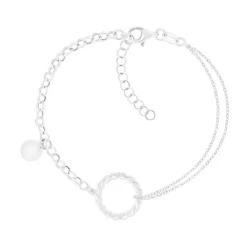 Bracelet argent 925 motif rond torsadé et pampille ronde 19 cm