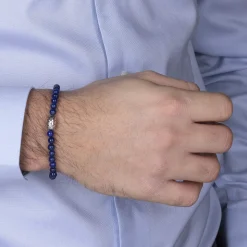 Bracelet argent 925 perles lapis lazuli 21cm