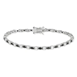 Bracelet argent 925 pierres imitation noires et zirconias 18 cm