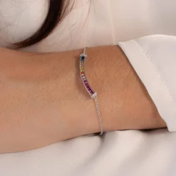 Bracelet argent 925 pierres synthétiques multicolores et zirconias 19cm