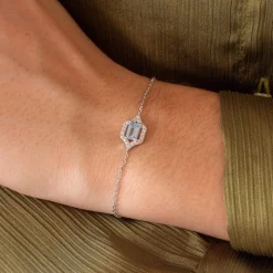 Bracelet argent 925 pierre synthétique bleue et zirconias 18 cm