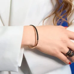 Bracelet argent 925 rose et ruthénium noir zirconias noirs