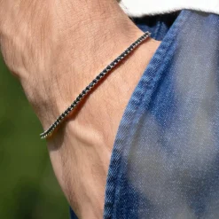 Bracelet argent 925 spinelles noires 19cm