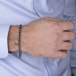 Bracelet argent 925 spinelles noires rondes 21cm