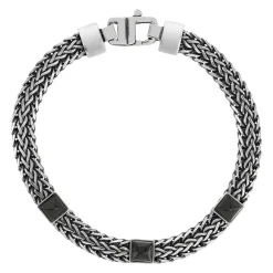 Bracelet argent 925 tressé onyx carrés 21cm