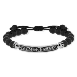 Bracelet argent 925 zirconias noirs et perles en agates noires