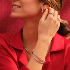 Bracelet argent 925 zirconias roses 18 cm