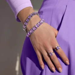 Bracelet argent 925 zirconias violets 19cm