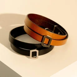 Bracelet boucle argent 925 double tour cuir noir